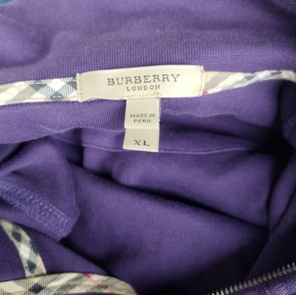 Burberry London Men’s XL 1/4 Zip Pullover Purple Nova Check Trim Sweatshirt - Picture 6 of 9